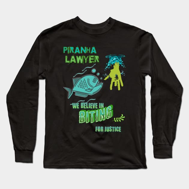 Piranha Lawyer Funny T-shirt Long Sleeve T-Shirt by Quirk Prints